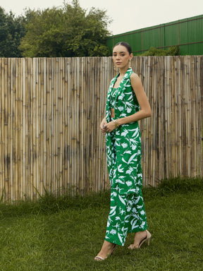 Green & White Floral Bustier, Pant & Shrug-Pink Paprika By SASSAFRAS