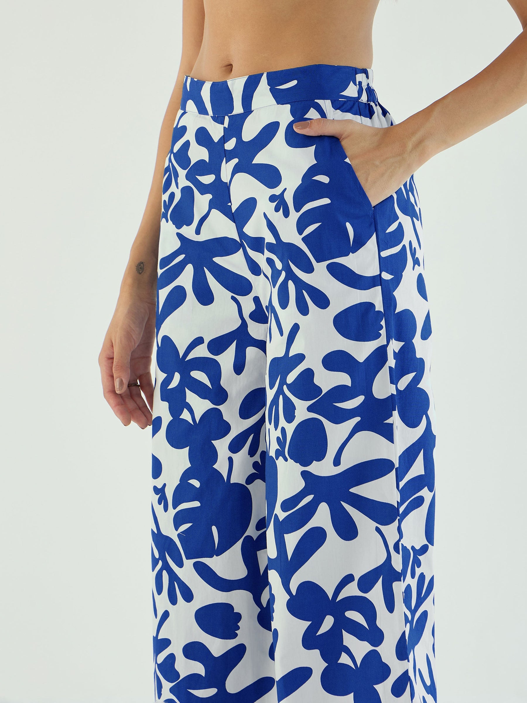 Blue & White Floral Long Straight Shirt With Pant-Pink Paprika By SASSAFRAS