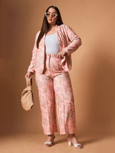 Pink Floral Shawl Collar Blazer With Straight Pants-SASSAFRAS Curve