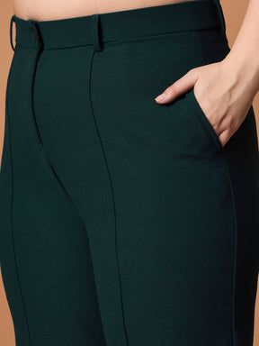 Emerald Green Front Button Top With Straight Pants-SASSAFRAS Curve