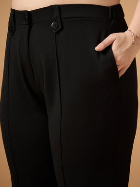 Black Solid Peplum Top With Straight Pants -SASSAFRAS Curve