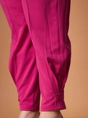 Fuchsia Solid Peplum Top With straight Pants -SASSAFRAS Curve