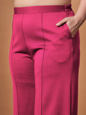 Fuchsia Knotted Wrap Top With Straight Pants-SASSAFRAS Curve