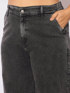 Black Denim Metal Button Peplum Top With Jeans-SASSAFRAS Curve