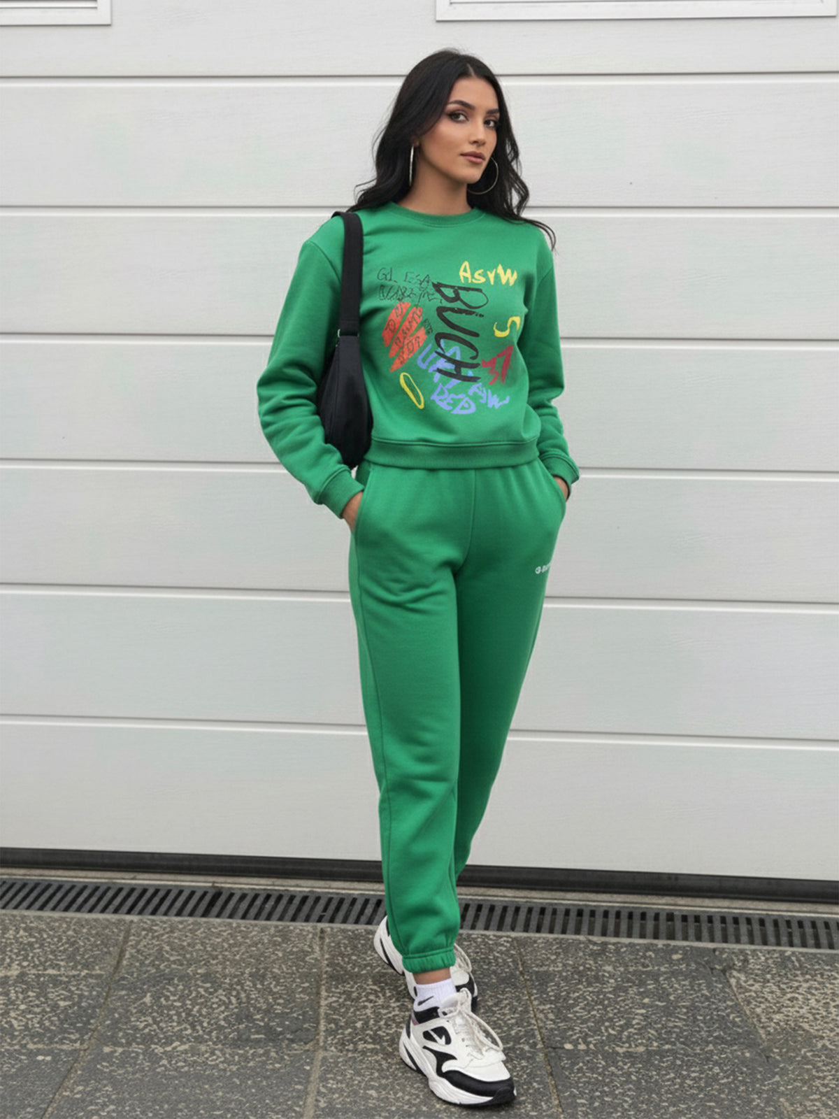 Women Green Fleece BUSH Sweatshirt With Joggers