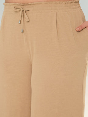 Beige Button Down Top With Straight Pants-SASSAFRAS Curve