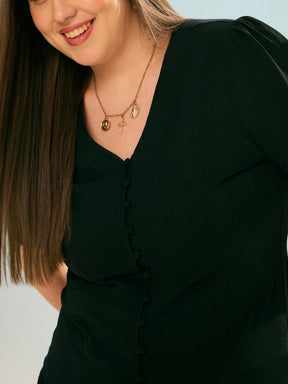 Black Button Down Top with Straight Pants-SASSAFRAS Curve