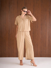 Beige Notch Collar Top With Straight Pants-SASSAFRAS