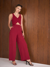 Maroon Waistcoat Top With Straight Pants-SASSAFRAS