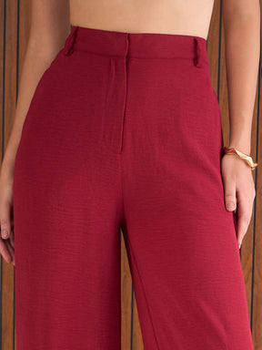 Maroon Waistcoat Top With Straight Pants-SASSAFRAS