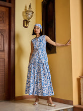 Blue & White Floral Vest Top With Gathered Skirt -Pink Paprika By SASSAFRAS