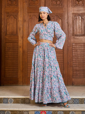 Blue Paisley Wrap Top With Tiered Skirt -Pink Paprika By SASSAFRAS