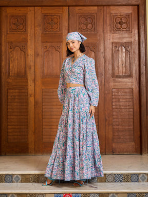 Blue Paisley Wrap Top With Tiered Skirt -Pink Paprika By SASSAFRAS