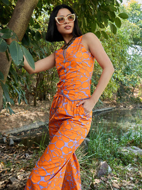 Grey & Orange Floral Vest Top With Pants -Pink Paprika By SASSAFRAS