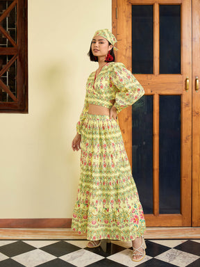 Yellow Floral Wrap Top With Tiered Skirt -Pink Paprika By SASSAFRAS