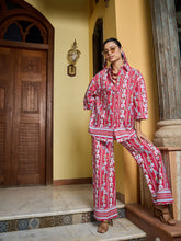 Red Floral Shirt With Pants-Pink Paprika By SASSAFRAS
