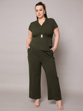 Olive Front Buckle Top With Straight Pants-SASSAFRAS Curve