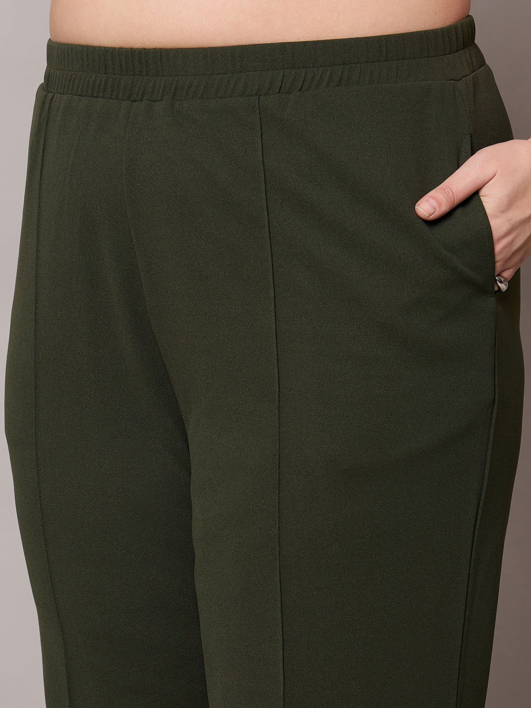 Olive Front Buckle Top With Straight Pants-SASSAFRAS Curve