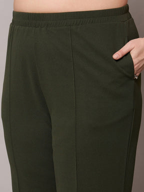 Olive Front Buckle Top With Straight Pants-SASSAFRAS Curve