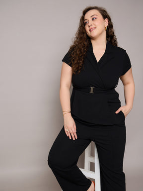 Black Front Buckle Top With Straight Pants-SASSAFRAS Curve