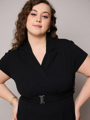 Black Front Buckle Top With Straight Pants-SASSAFRAS Curve