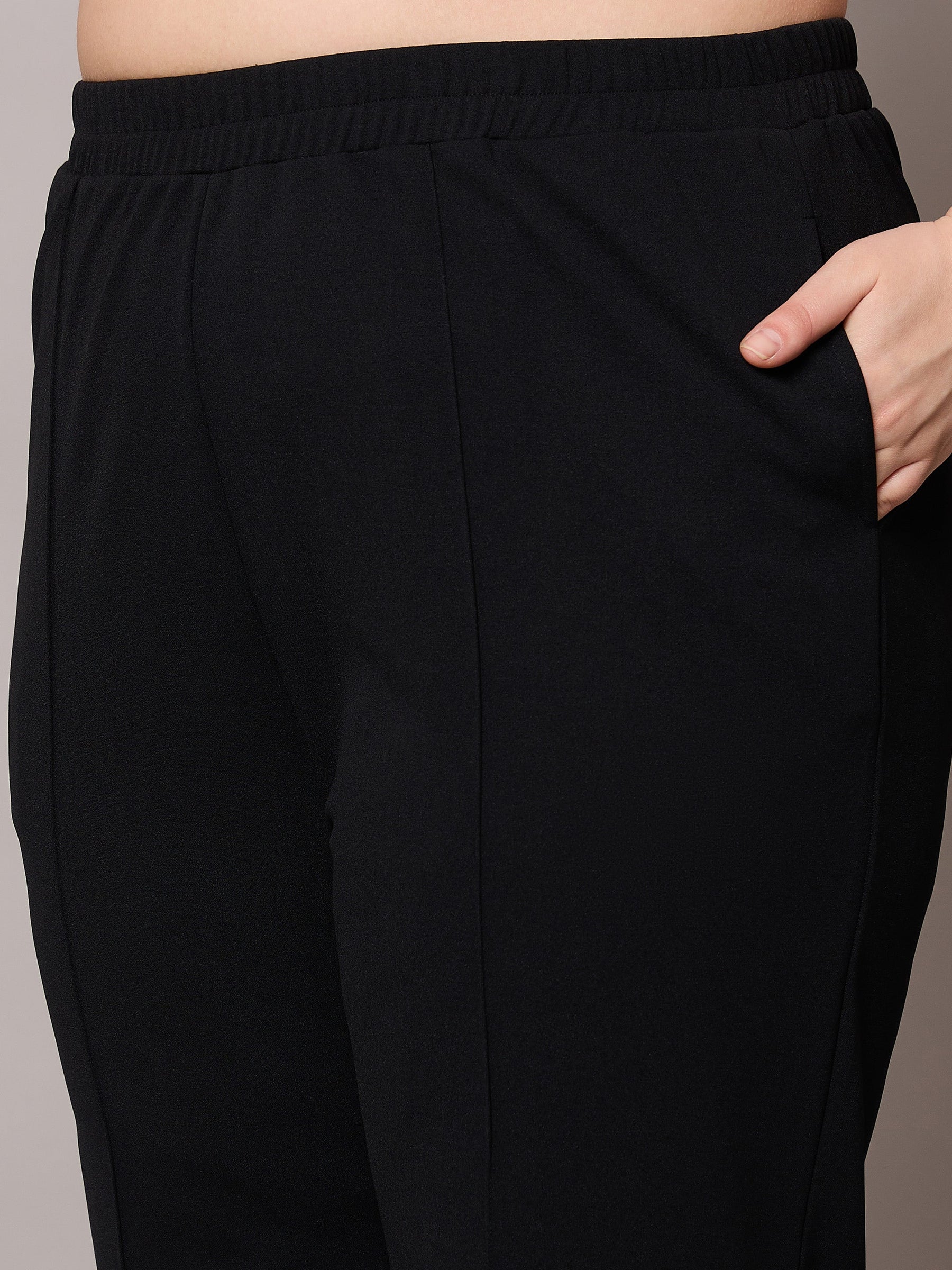 Black Front Buckle Top With Straight Pants-SASSAFRAS Curve