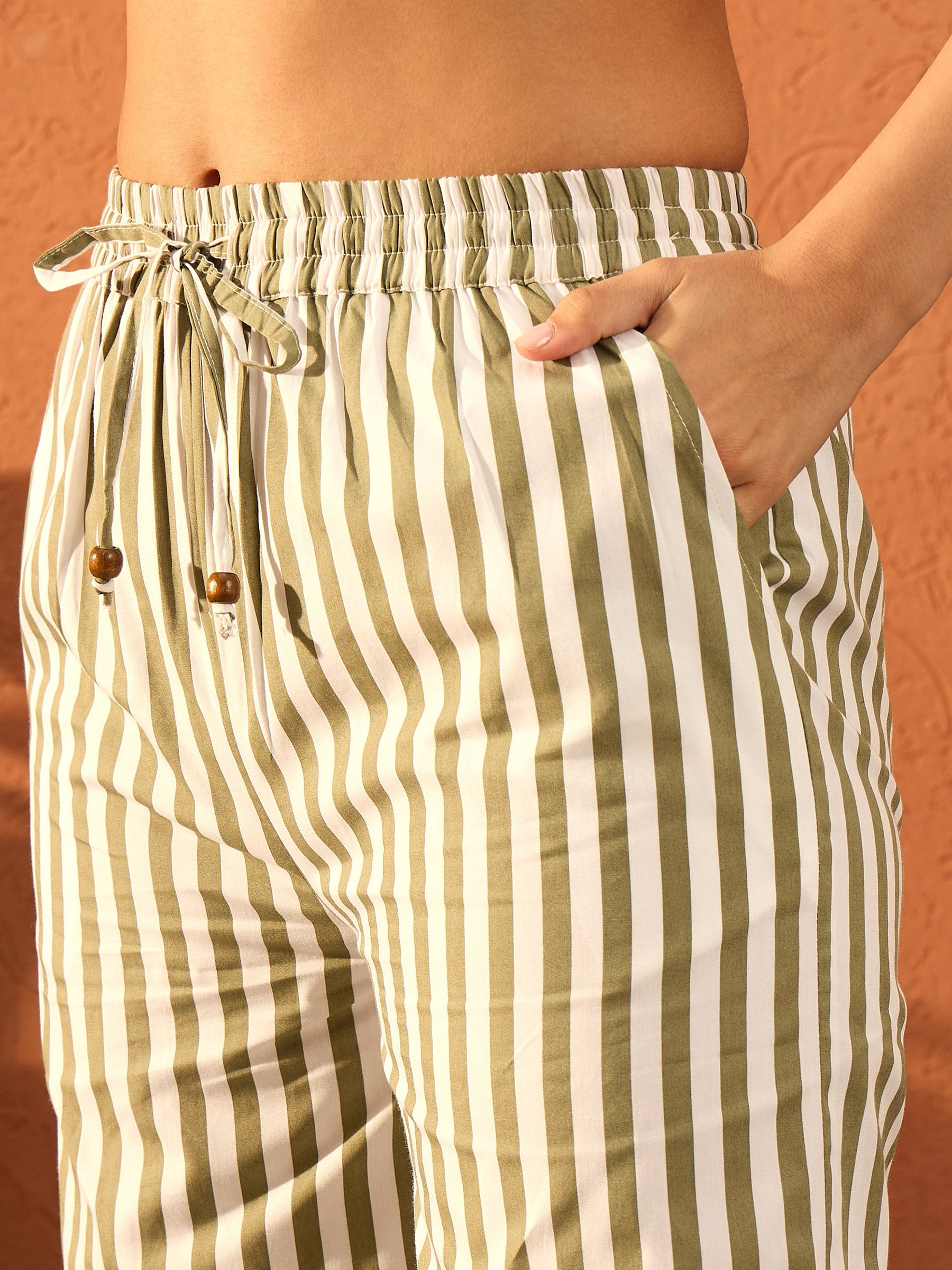 Sea Green & White Stripe Shirt With Straight Pants-Pink Paprika By SASSAFRAS