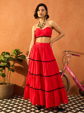 Red Ric Rac Lace Bustier Top With Tiered Skirt-Pink Paprika By SASSAFRAS