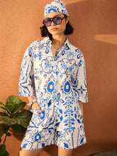 Blue & White Floral Oversized Shirt With Shorts-Pink Paprika By SASSAFRAS