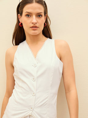 White Poplin Vest Top With Shorts-Pink Paprika By SASSAFRAS