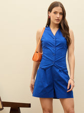 Blue Poplin Vest Top With Shorts-Pink Paprika By SASSAFRAS