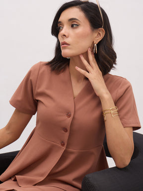 Rust Peplum Top With Midi Slit Skirt-SASSAFRAS worklyf