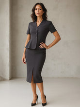 Grey Peplum Top With Midi Slit Skirt-SASSAFRAS worklyf