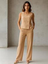 Beige Sleeveless Button Top With Straight Pants-SASSAFRAS worklyf