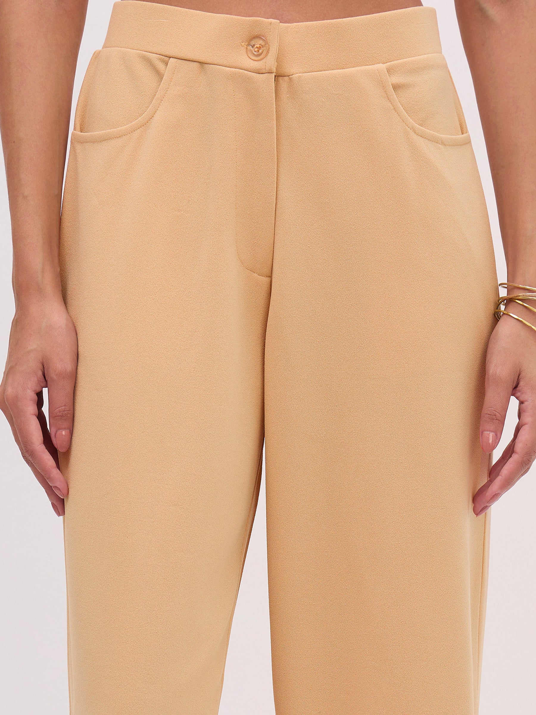 Beige Sleeveless Button Top With Straight Pants-SASSAFRAS worklyf