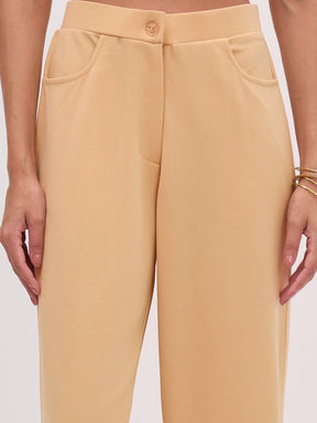 Beige Sleeveless Button Top With Straight Pants-SASSAFRAS worklyf