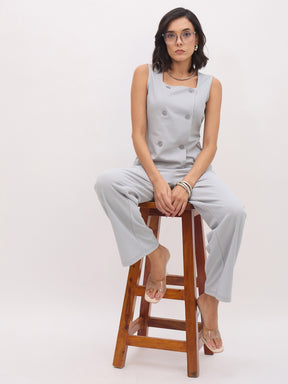 Grey Sleeveless Button Top With Straight Pants-SASSAFRAS worklyf