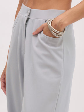 Grey Sleeveless Button Top With Straight Pants-SASSAFRAS worklyf