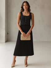 Black Sleeveless Waistcoat With Midi Skirt-SASSAFRAS worklyf