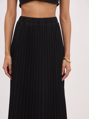 Black Sleeveless Waistcoat With Midi Skirt-SASSAFRAS worklyf