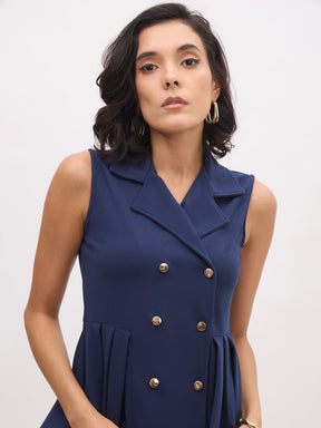 Blue Sleeveless Notched Button Top With Skirt-SASSAFRAS worklyf
