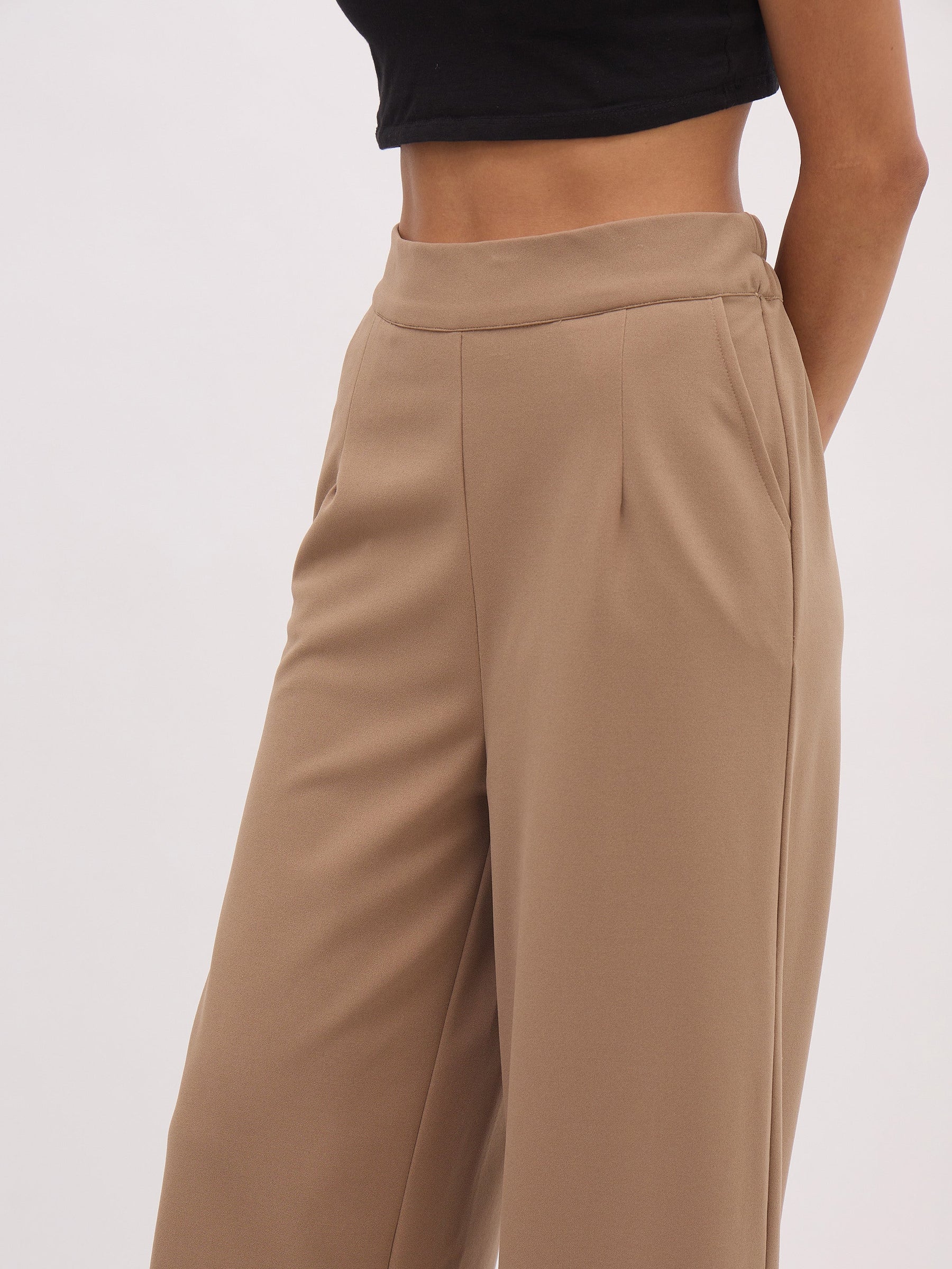 Beige Front Slit Top With Straight Pants-SASSAFRAS worklyf