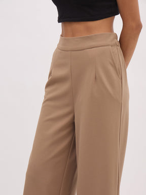 Beige Front Slit Top With Straight Pants-SASSAFRAS worklyf