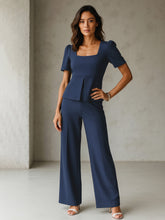 Blue Front Slit Top With Straight Pants-SASSAFRAS worklyf