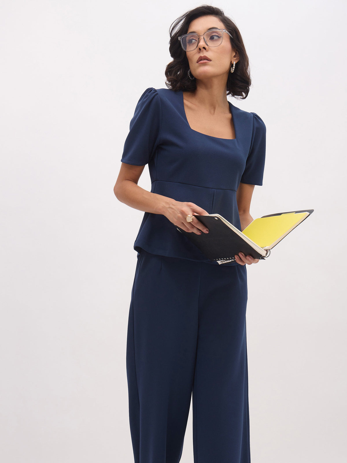 Blue Front Slit Top With Straight Pants-SASSAFRAS worklyf