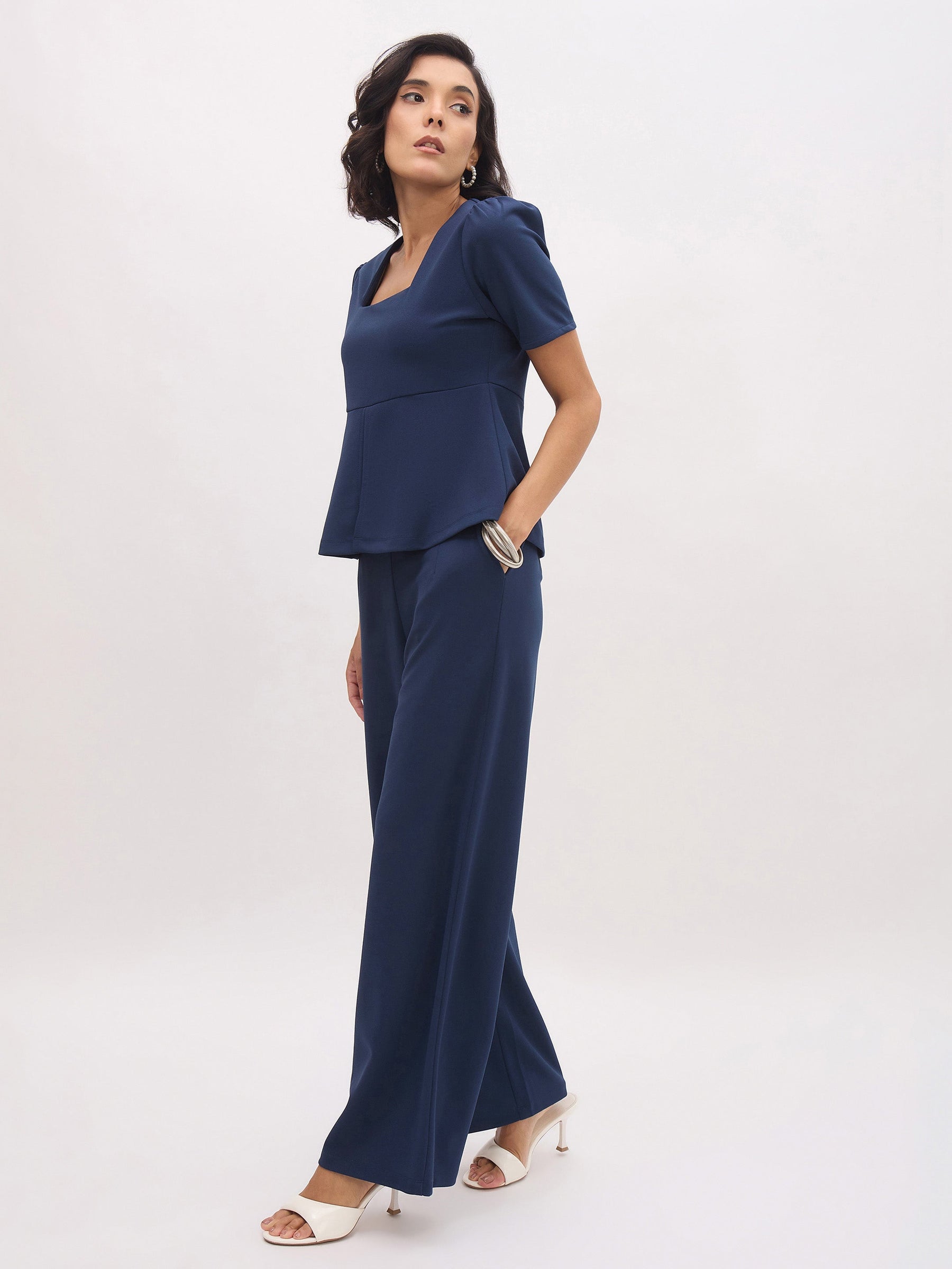 Blue Front Slit Top With Straight Pants-SASSAFRAS worklyf