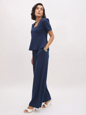 Blue Front Slit Top With Straight Pants-SASSAFRAS worklyf