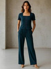 Emerald Green Button Top With Cross Pocket Pants-SASSAFRAS worklyf