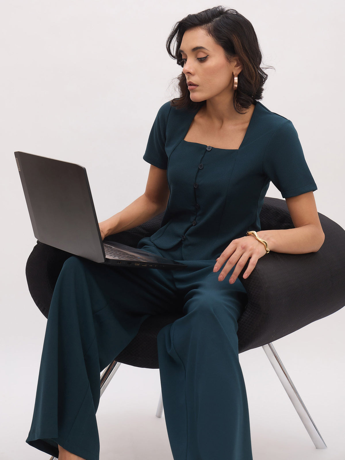Emerald Green Button Top With Cross Pocket Pants-SASSAFRAS worklyf