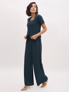 Emerald Green Button Top With Cross Pocket Pants-SASSAFRAS worklyf
